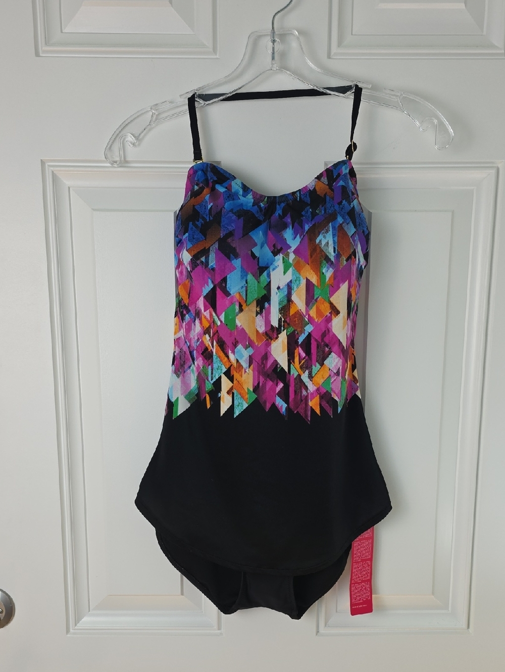 Gottex Multicolor Geometric Print Black One Piece Swimsuit.  Size 8.  NWT